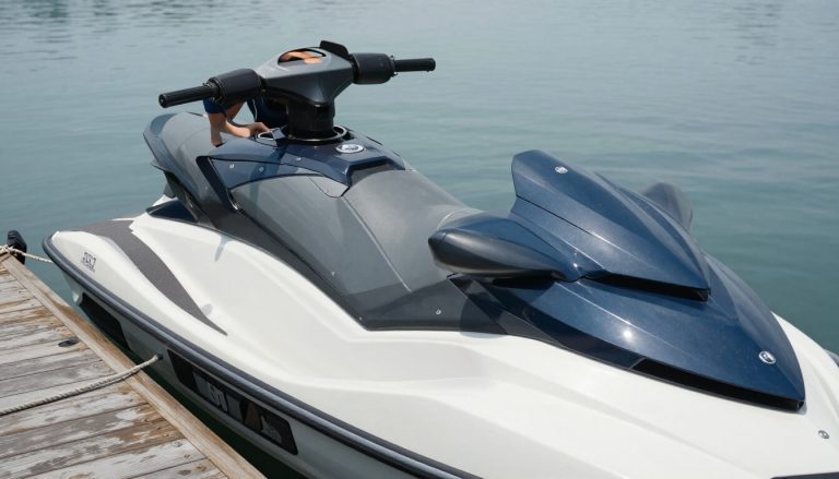jet ski dans un port avec inspection moteur et cordages
