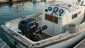 petit bateau sans permis amarré au port avec moteur visible