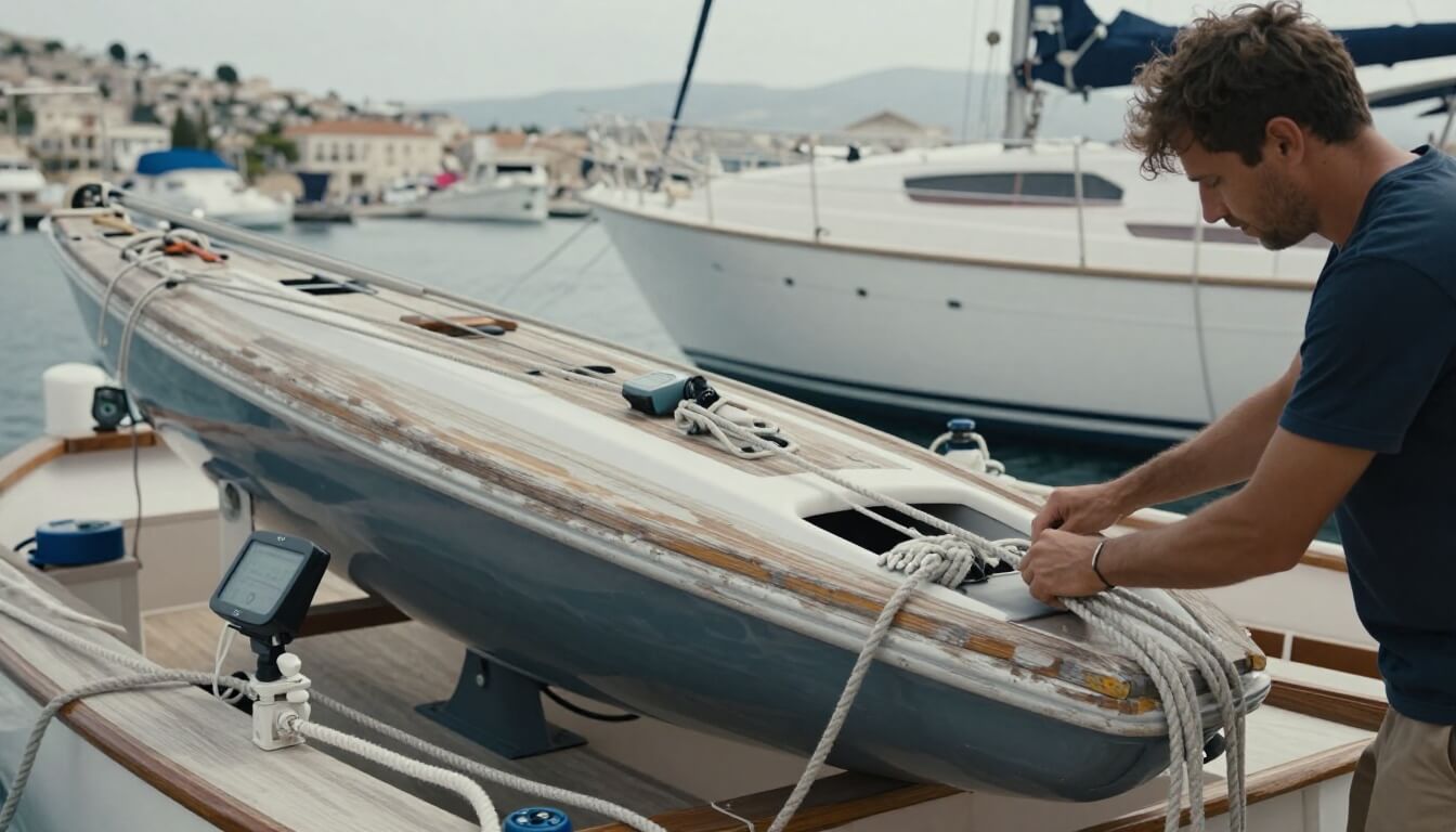 atelier naval méditerranéen réparant un yacht de luxe en bord de mer