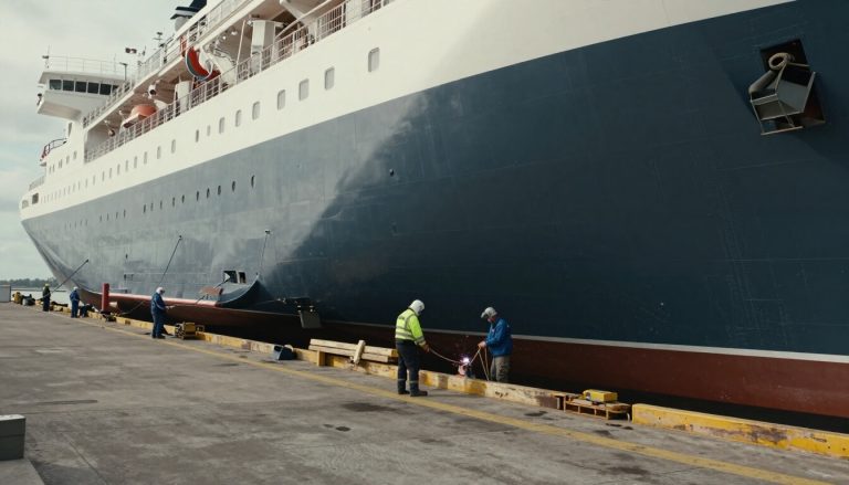 chantier naval français à Saint-Nazaire avec paquebot en construction