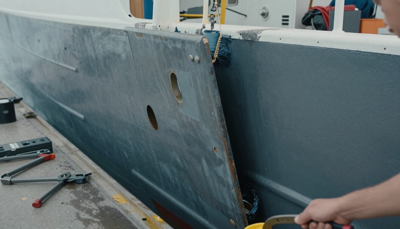 inspection et entretien d'une coque acier de vedette hollandaise