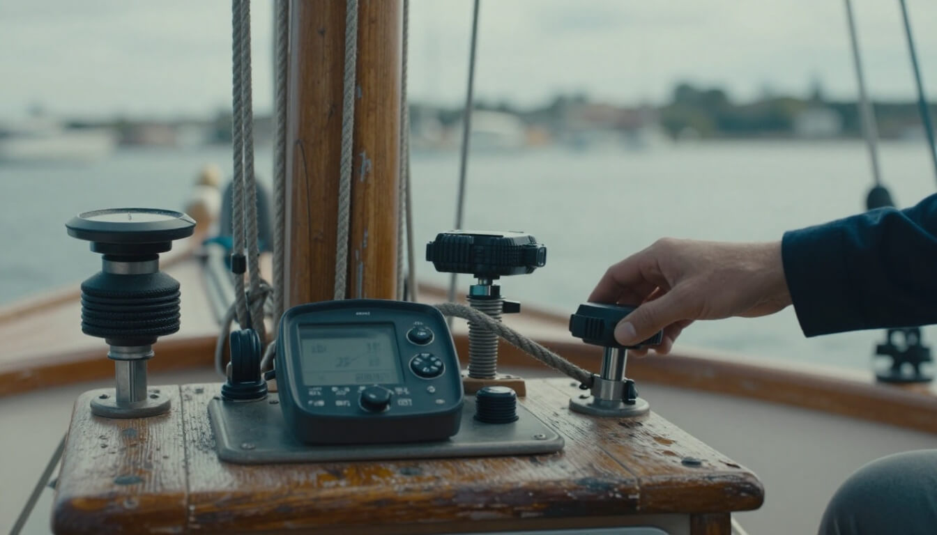 cockpit de voilier avec instruments de navigation et cordages