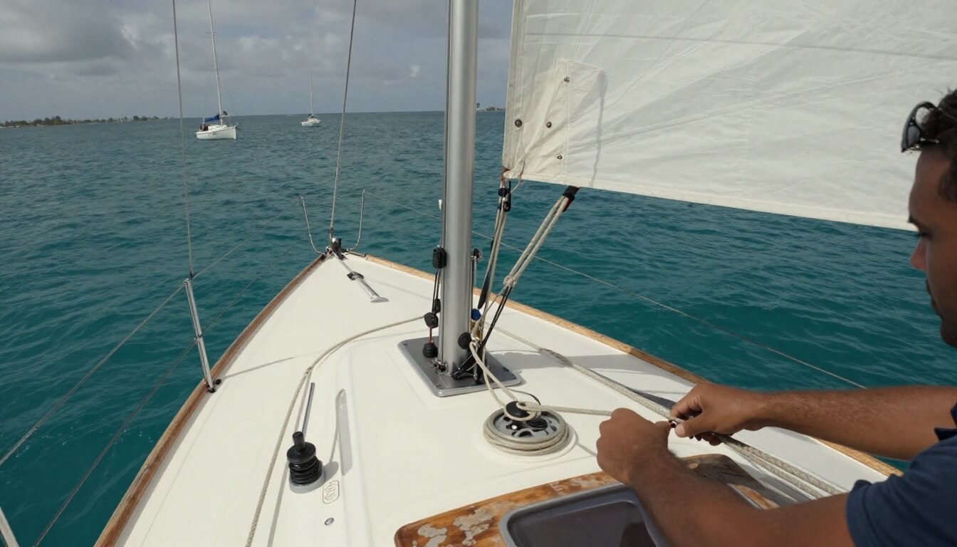 catamaran ancré dans une crique turquoise en Martinique