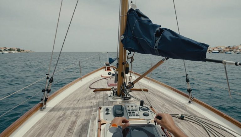 cockpit de voilier méditerranéen avec mains manœuvrant des cordages