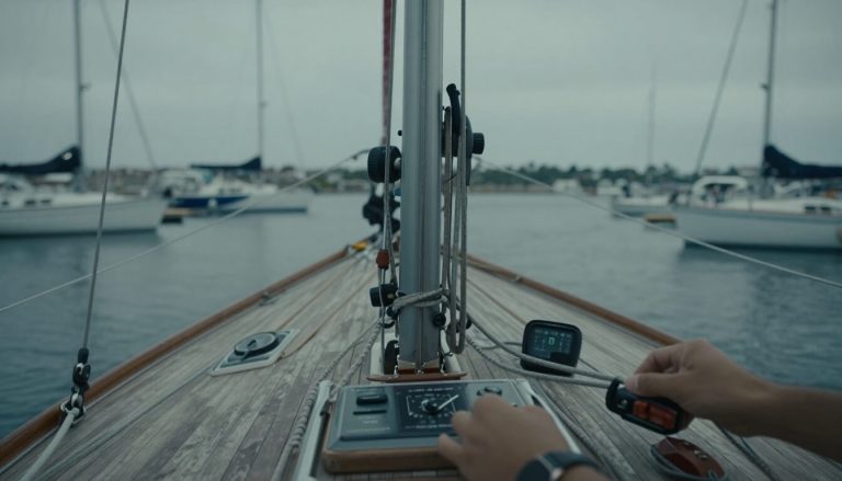 cockpit de voilier avec mains sur cordages en marina
