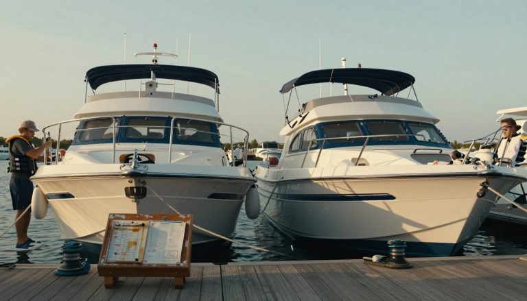 deux bateaux à moteur similaires côte à côte dans une marina