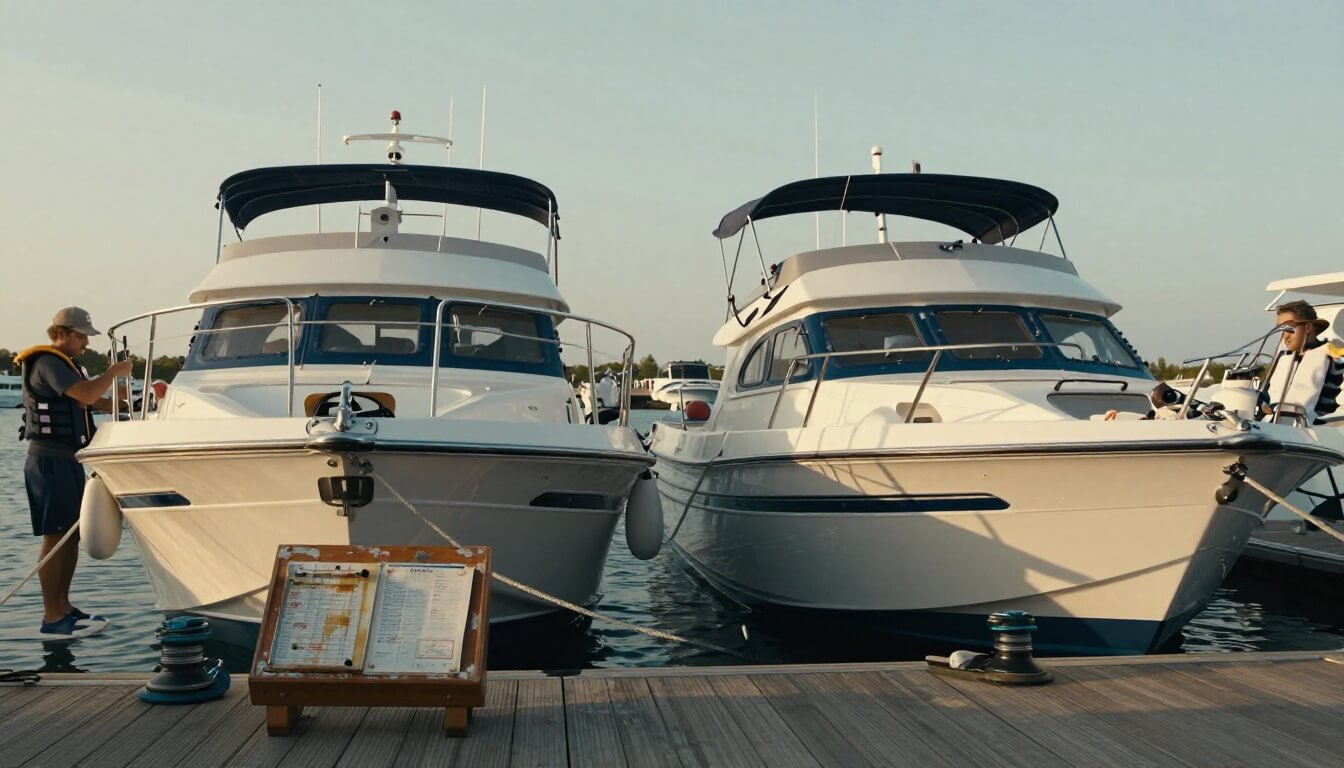 deux bateaux à moteur similaires côte à côte dans une marina