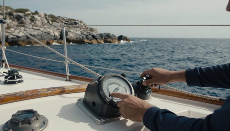 cockpit de bateau en navigation côtière avec mains au gouvernail