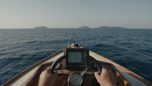cockpit de bateau naviguant au large vers des îles lointaines permis hauturier