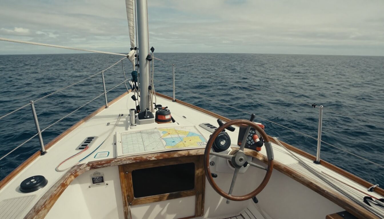 cockpit de voilier avec cartes nautiques et instruments de navigation