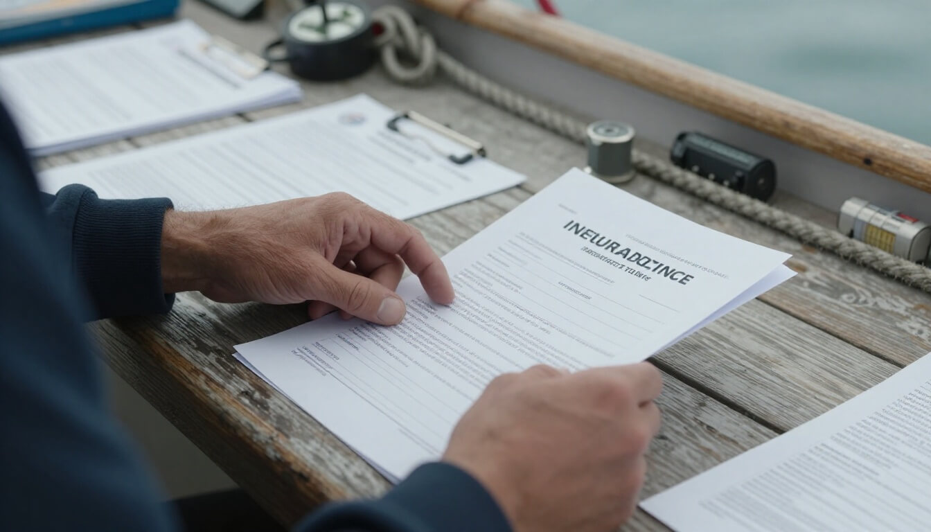 mains d’un marin préparant dossier de sinistre sur table de carte