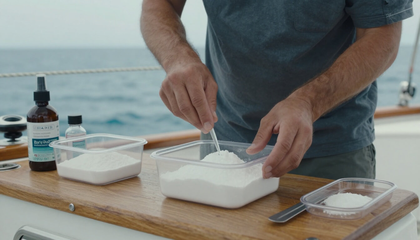 préparation des dosages de bicarbonate pour nettoyage de bateau