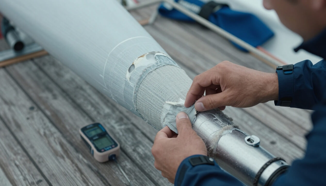 inspection précise de la coque avec test d'humidité et mains