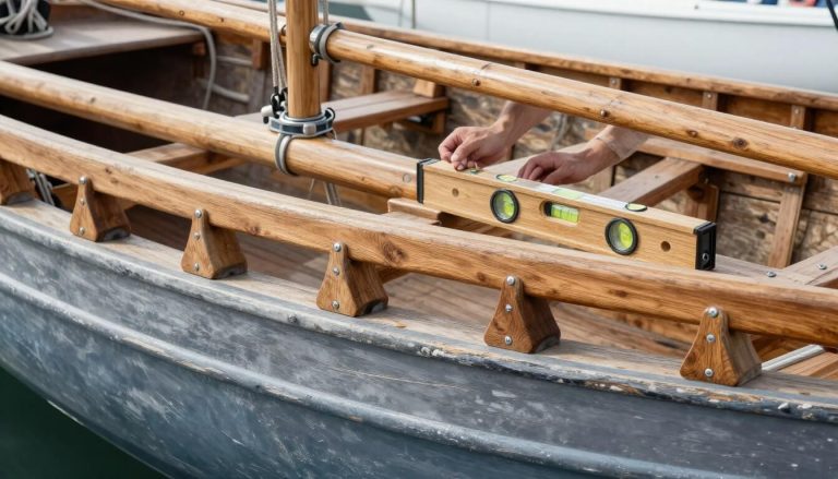 ber en bois soutenant coque de bateau au chantier naval