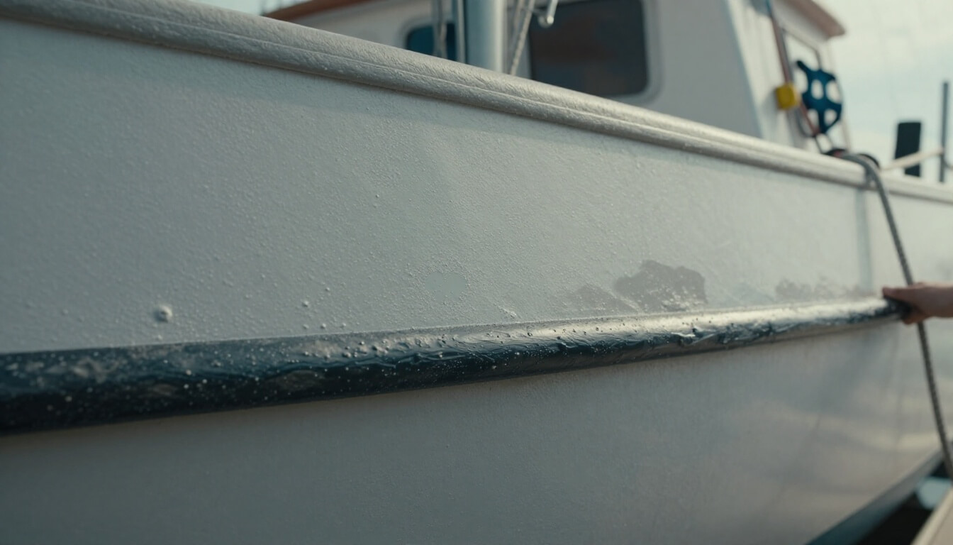 coque de bateau avec gelcoat abîmé et main tactile