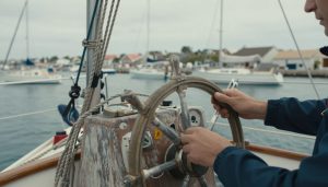 cockpit de bateau avec instruments de navigation et cordages
