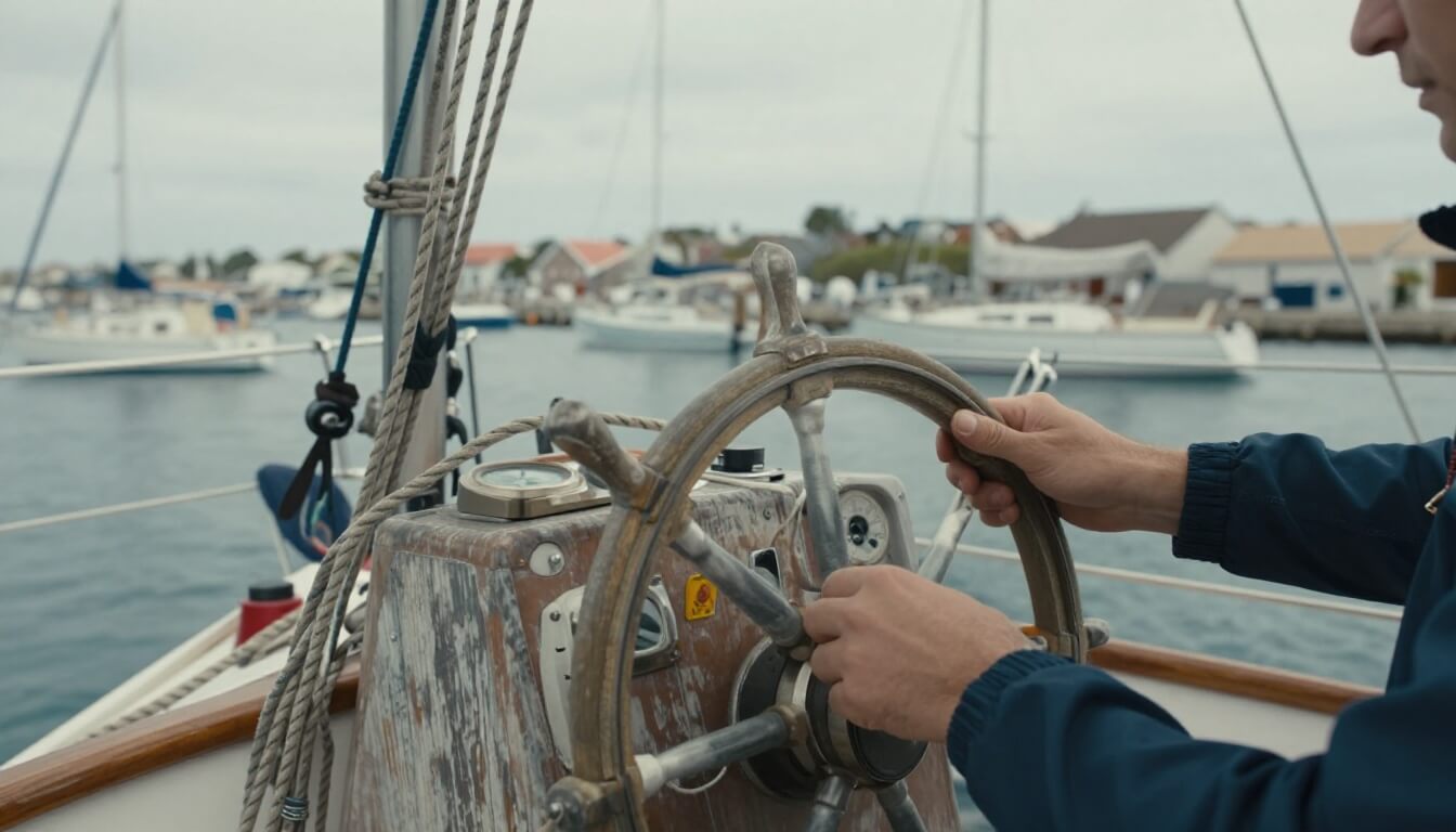cockpit de bateau avec instruments de navigation et cordages