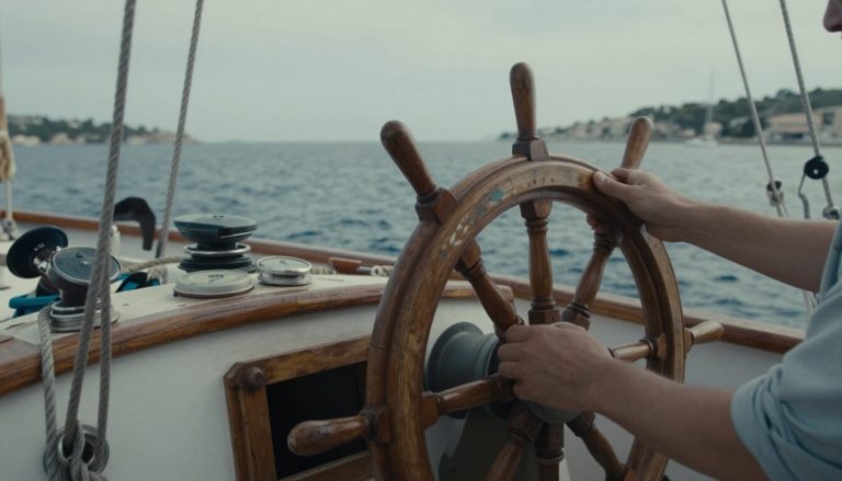gouvernail de bateau en bois dans un port corse authentique