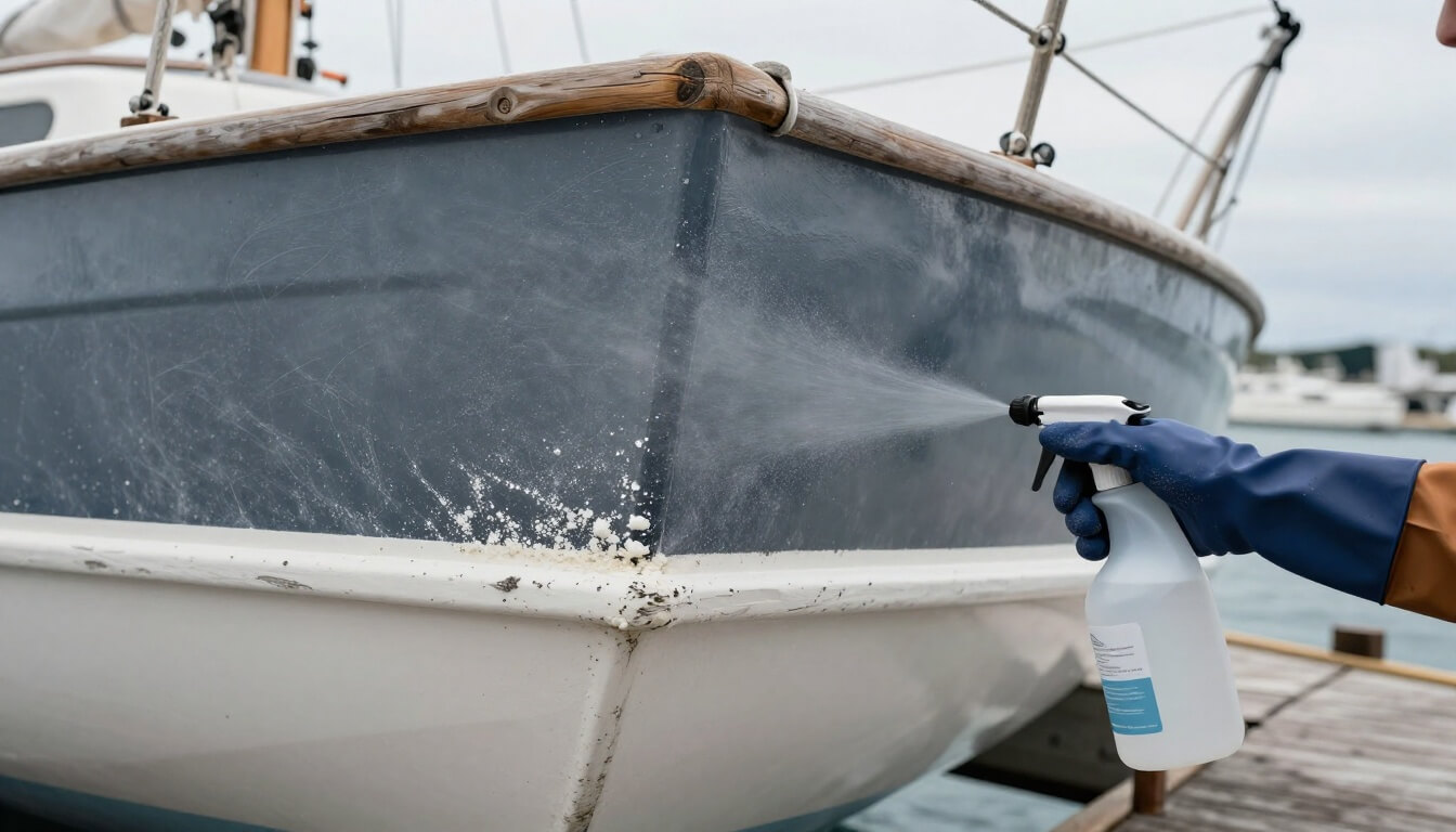 nettoyage coque bateau au vinaigre blanc sur ligne de flottaison