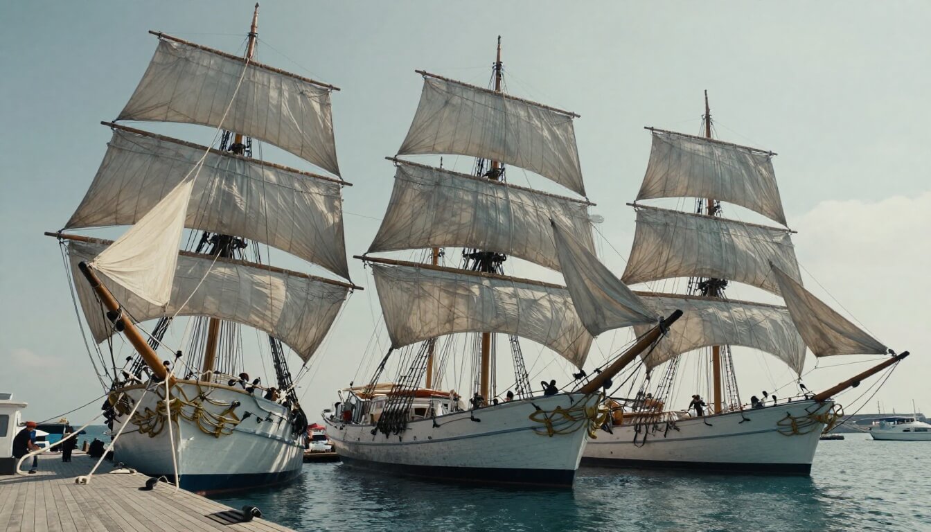 trois bateaux classiques amarrés avec détails nautiques authentiques