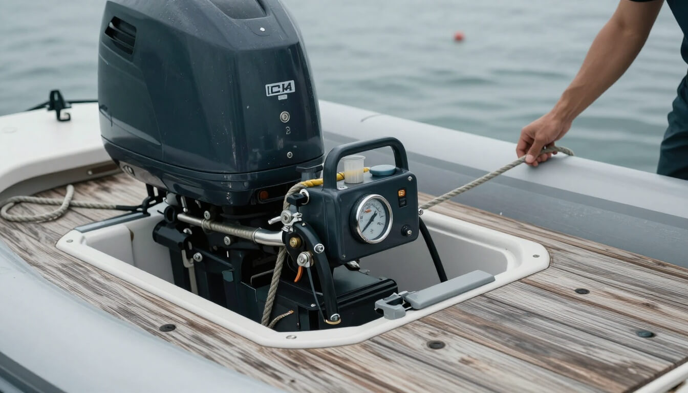 compartiment moteur d'un semi-rigide prêt à la location en Corse