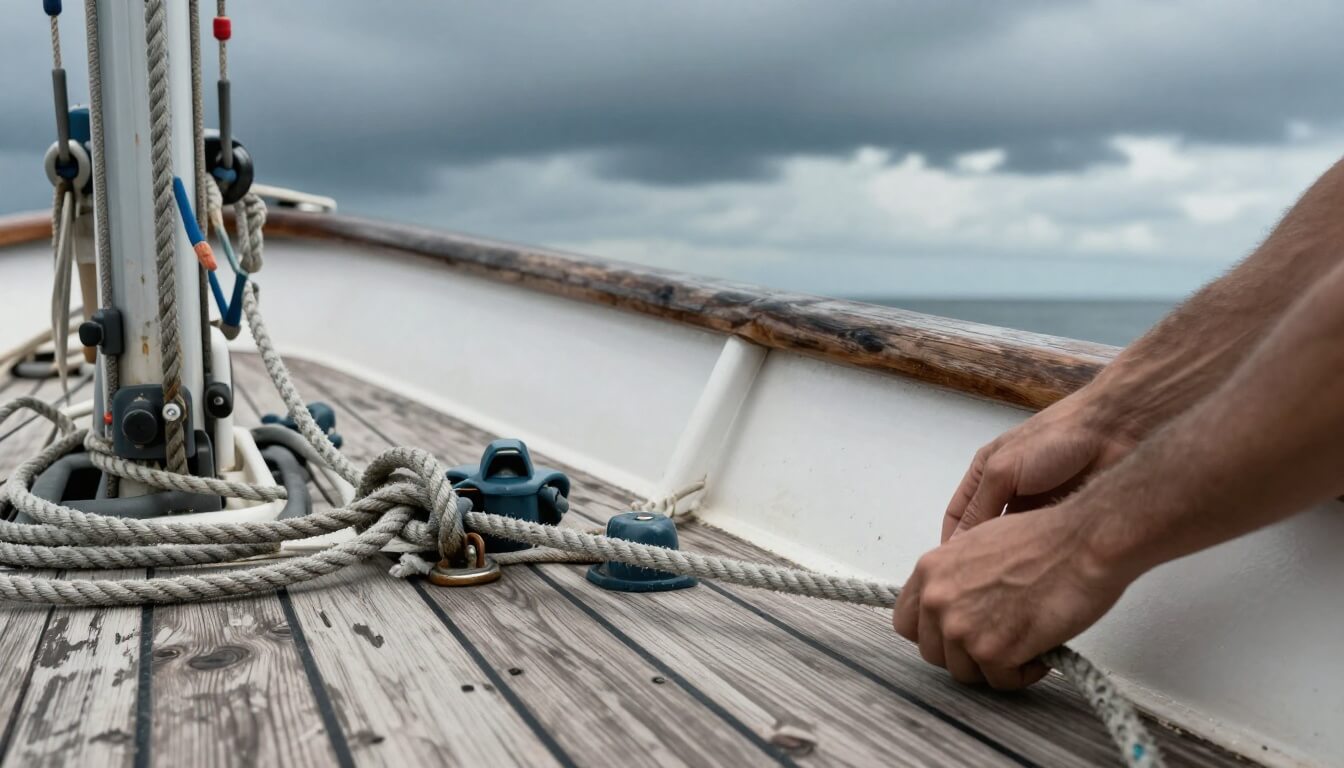 détails d'équipements d'un bateau d'occasion exposé aux risques
