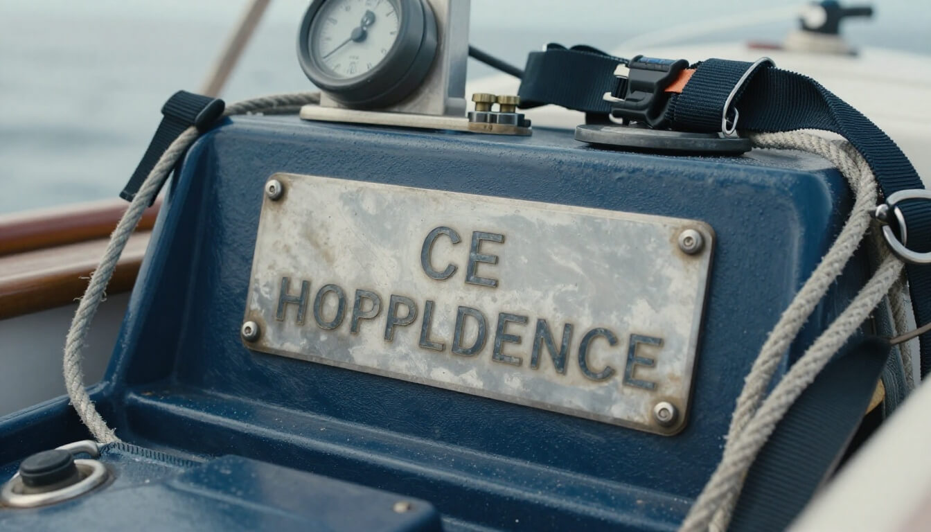plaque conformité CE catégorie bateau avec instruments navigation