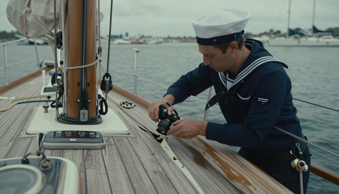 plaisancier prenant en photo les dégâts visibles sur son bateau