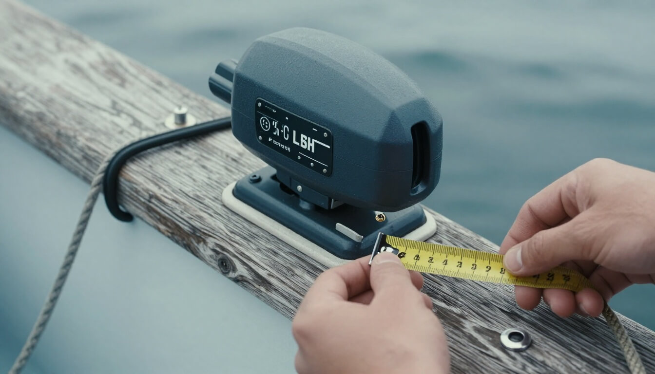 moteur trolling électrique sur barque avec mesure poussée en lbs
