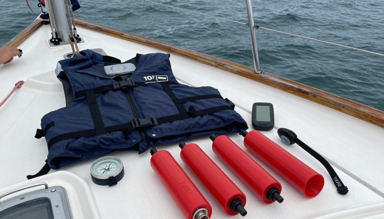 cockpit bateau côtier avec gilets 100N et compas magnétique
