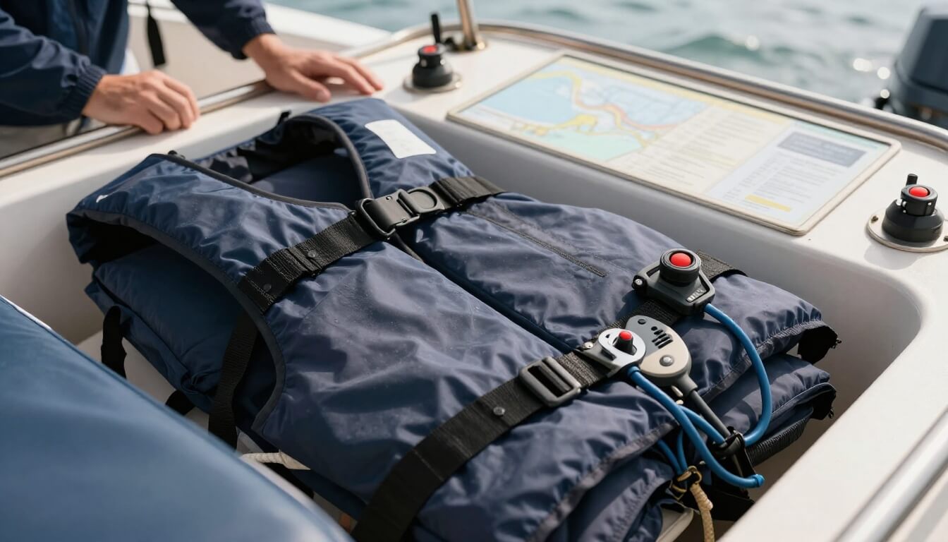 équipements de sécurité obligatoires sur barque à moteur en lumière naturelle