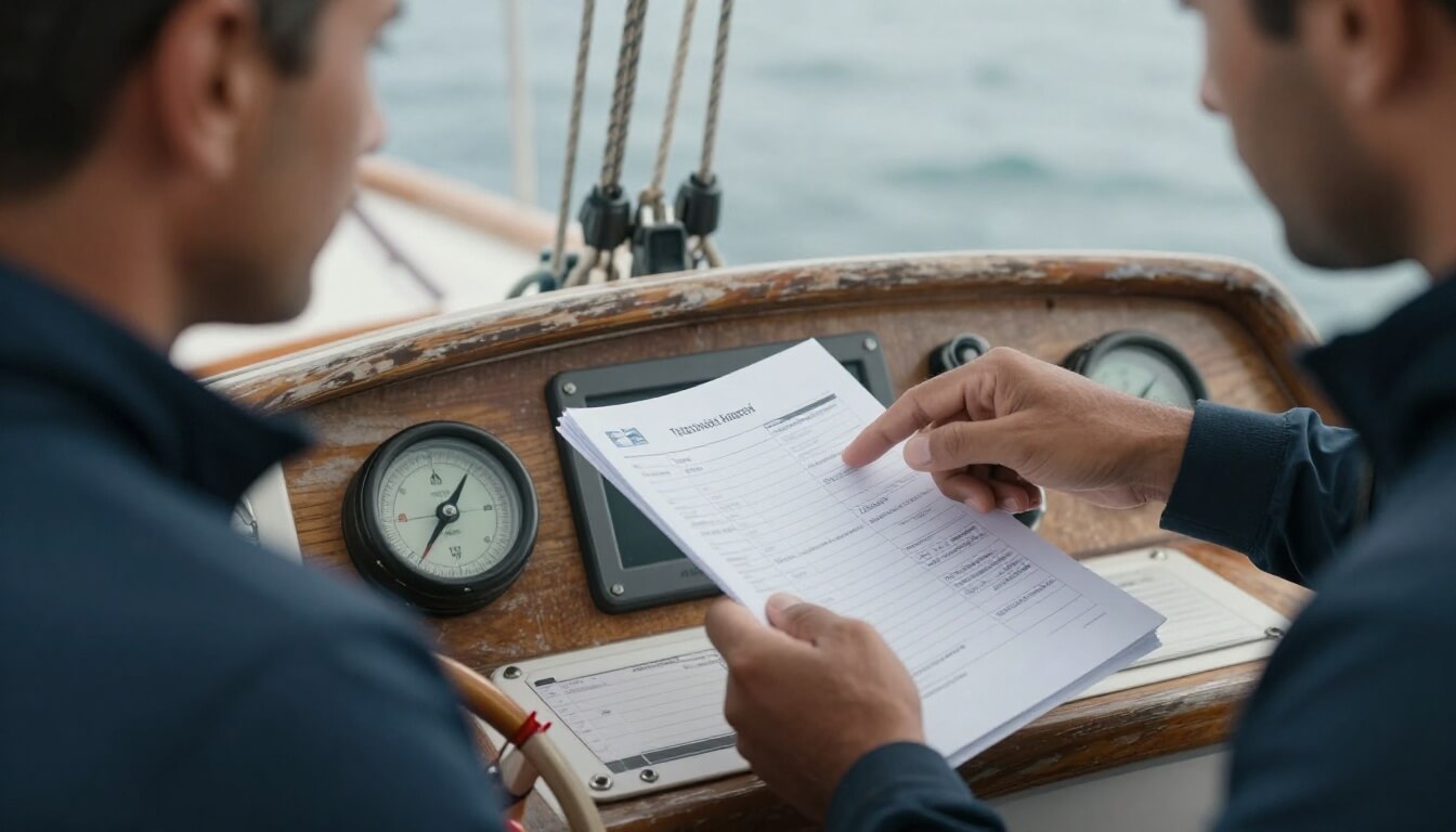 expert maritime expliquant checklist d'expertise à bord d'un voilier