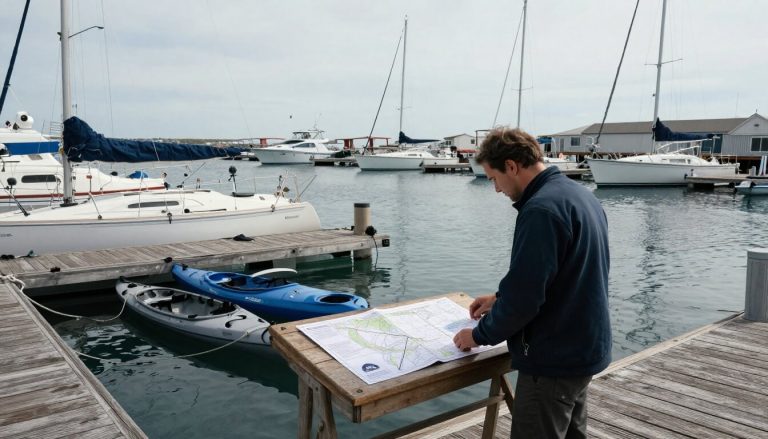 marina animée avec bateaux, cordages et instruments nautiques