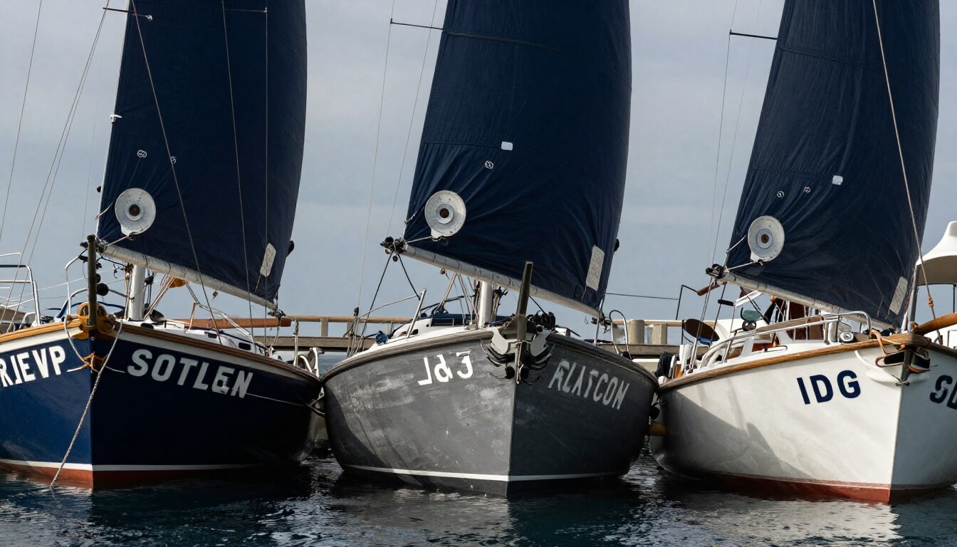 trois bateaux avec immatriculation aux tailles réglementaires visibles