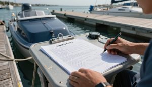 contrat de location bateau sur table de navigation en marina