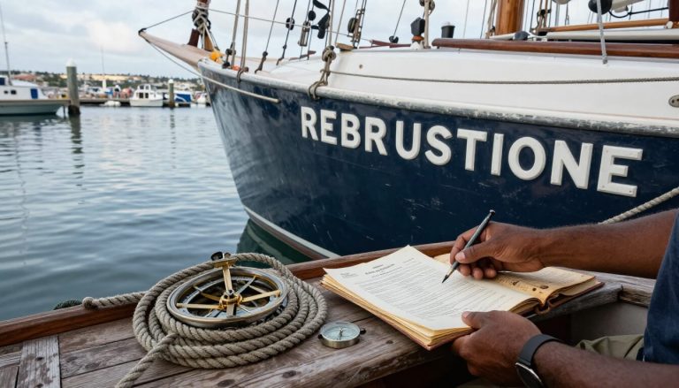 voilier amarré avec numéro d'immatriculation visible sur la coque